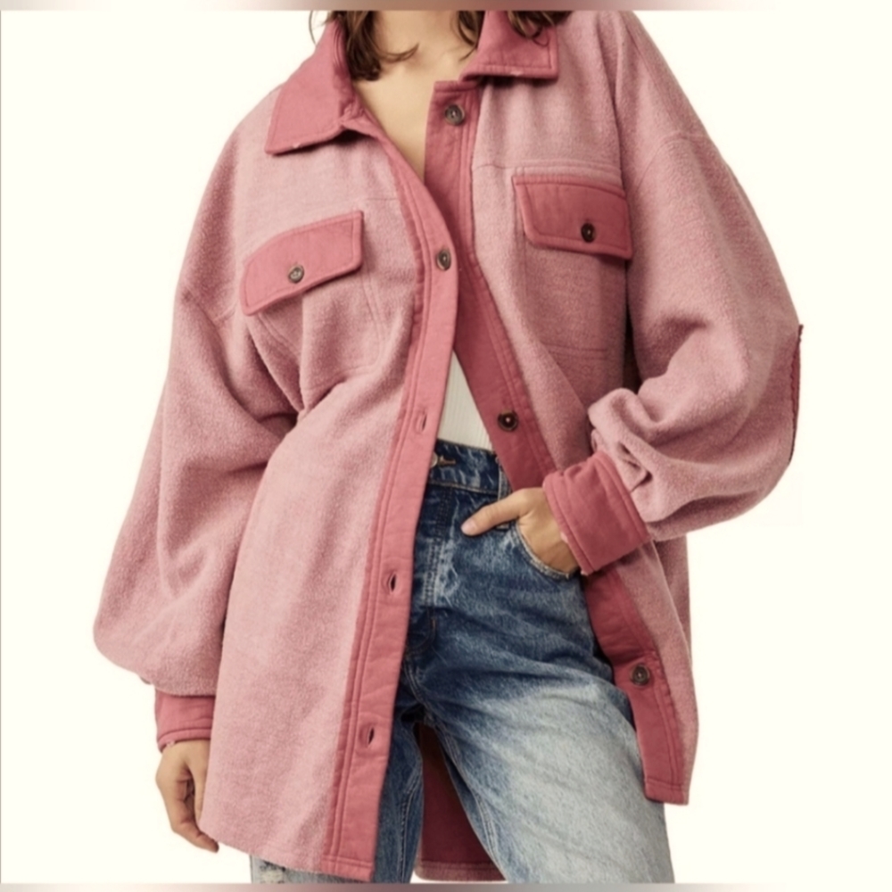 Free People Ruby Fleece Shirt Jacket Shacket Sweetheart Pink XS Small 0 2 4 NWOT